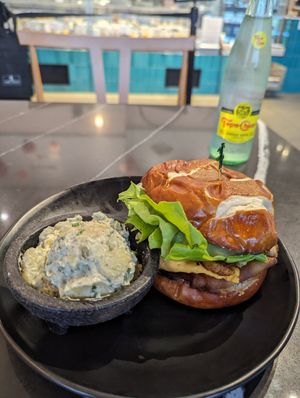 Vegan Chicken Bacon Ranch and potato salad at Rebel Cheese in Austin