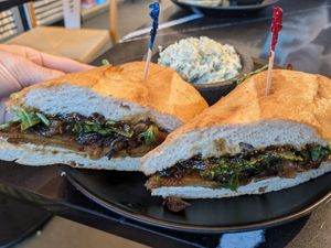 Bacon, Brie and Me, with potato salad at Rebel Cheese in Austin