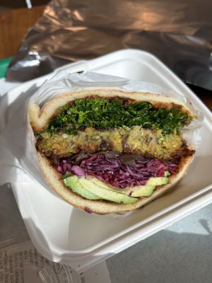 Lemony kale burger at Fala, Santa Barbara California    at Fala Bar in Santa Barbara