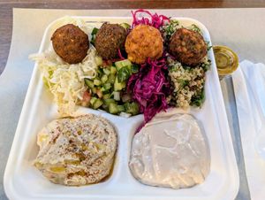 Fala plate.  A sampling of falafel flavors. at Fala Bar in Santa Barbara