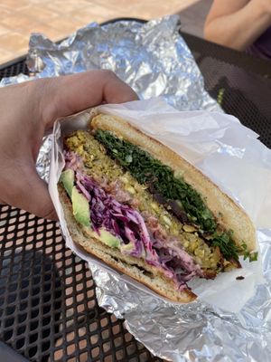 Kale falafel burgerr  at Fala Bar in Santa Barbara