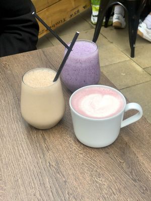 ruby latte, the cheeky one and the purple one smoothies at Vegivores in Reading