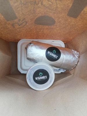 Burrito and gnocchi with slaw at Vegivores in Reading