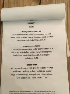 Menu at Vegivores in Reading