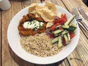 Pumpkin, squash and red lentil curry  at Vegivores in Reading