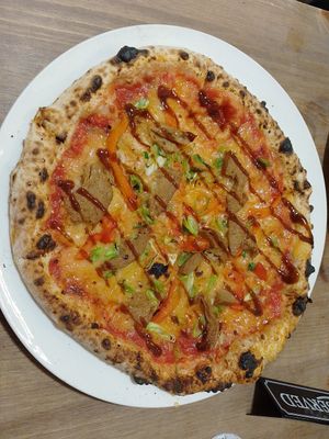 Vegan salt and pepper chicken pizza at Stefani's Pizzeria in Blackpool