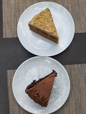 Vegan sugar-free carrot cake and vegan chocolate cake at Corner Tree Cafe in Makati