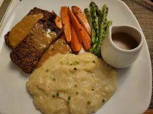 Lentil loaf and mashed potatoes at Corner Tree Cafe in Makati