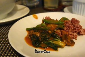 Kare-Kareng Gulay - A traditional Filipino stew made with fresh veggies, a tasty organic peanut sauce, served with organic red rice and vegan bagoong. at Corner Tree Cafe in Makati