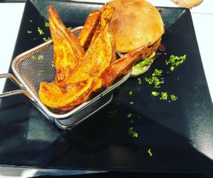 Bean Burger and sweet potato wedges at Verde in Basel