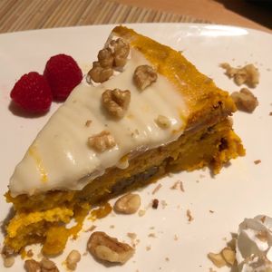 Carrot cake with walnuts and a lovely topping  at Verde in Basel