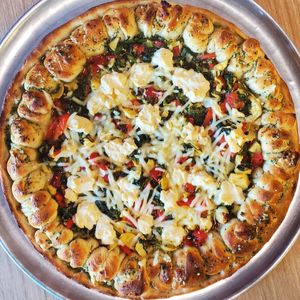Vegan White Pie with Spinach and Roasted Red Pepper at Pasquale's Pizzeria III in Middletown