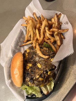 Black bean and corn burger  at Two Roads Tavern in Kill Devil Hills