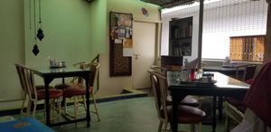 Inside at Aum Cafe in Varanasi