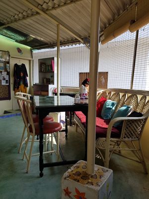 cozy rooftop terrace at Aum Cafe in Varanasi