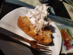 vegan carrot cake at Aum Cafe in Varanasi