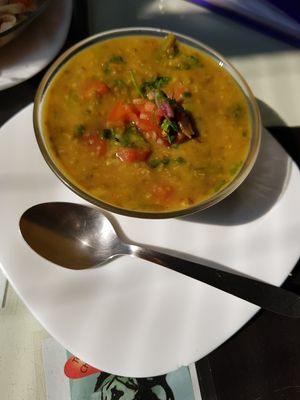 homemade veggie soup at Aum Cafe in Varanasi