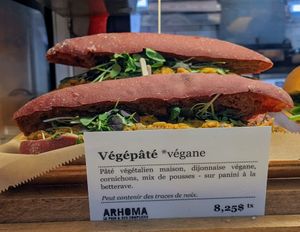 Vegan sandwich at La Fabrique Arhoma in Montreal