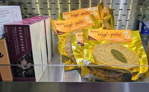 Vegan treats in the refrigerator case at La Fabrique Arhoma in Montreal