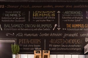 We serve up to 15 varieties of very tasty vegan hummus. at The Hummus Guys in Berlin