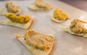 Snacks with Pita-Chips and Hummus. at The Hummus Guys in Berlin