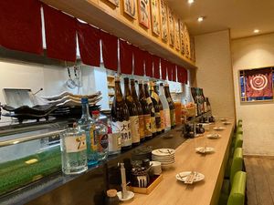 The bar area  at Gyozaoh Dotonbori in Osaka
