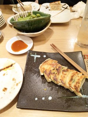 Gyoza and edamame at Gyozaoh Dotonbori in Osaka