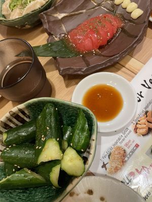 Cucumber and sliced tomato  at Gyozaoh Dotonbori in Osaka