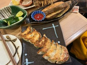 Gyoza, potato’s and cucumber   at Gyozaoh Dotonbori in Osaka