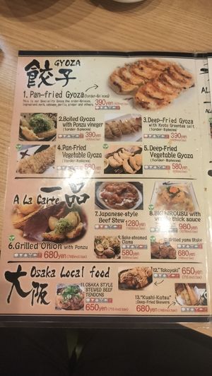 Menu at Gyozaoh Dotonbori in Osaka