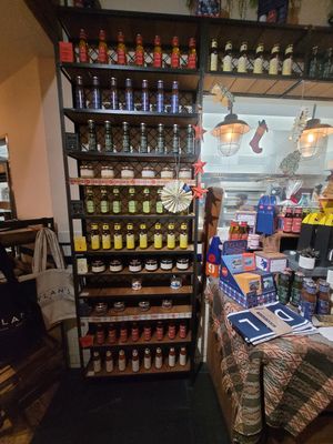 Items for sale (including vegan sauces) at Dylan's in Menai Bridge