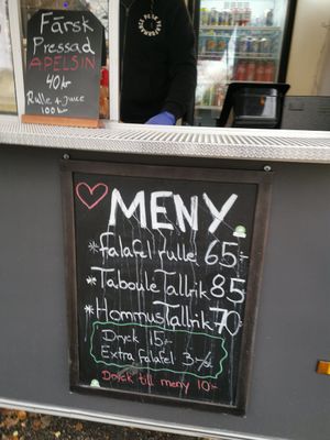 The menu (october 2019) at Yarmoux Falafel  in Stockholm