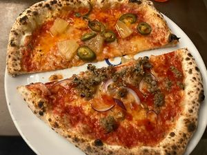 My OH and I shared pineapple and haggis pizza, 2 for 1 on a Monday   at Shilling Brewing Company in Glasgow