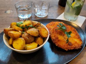 Celery schnitzel with roasted potatoes at HeimWerk Altstadt in Dusseldorf