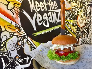 Delicious burger 🍔  at Meet The Veganz in Beirut