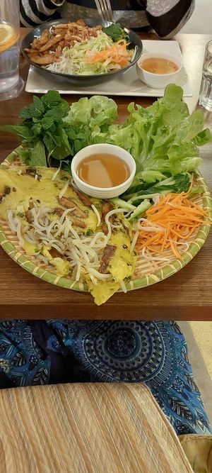 Vegan duck bahn xeo at Mr Hong in West End