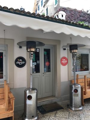 Outside the building at Red Hot Chili Burger in Corfu