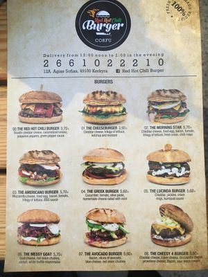 Menu at Red Hot Chili Burger in Corfu