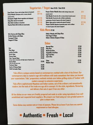 Menu at Yaks in Bangor