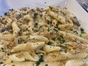 Penne Quattro Formaggi e Porcini at Sora Lella Roman Vegan Restaurant in Edinburgh