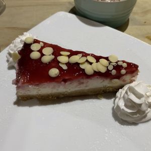 White Chocolate and Raspberry Cheesecake at Sora Lella Roman Vegan Restaurant in Edinburgh