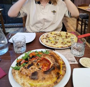Quattro Stagioni and Pizza Carbonara at Sora Lella Roman Vegan Restaurant in Edinburgh