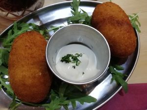 Arrancini rice balls at Sora Lella Roman Vegan Restaurant in Edinburgh