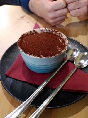 Of course we had to taste the tiramisu! at Sora Lella Roman Vegan Restaurant in Edinburgh