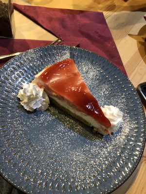 white chocolate and strawberry cheesecake   at Sora Lella Roman Vegan Restaurant in Edinburgh