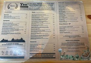 Menu at Sora Lella Roman Vegan Restaurant in Edinburgh