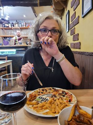 Pizza, pasta, chips, wine... all vegan! at Sora Lella Roman Vegan Restaurant in Edinburgh