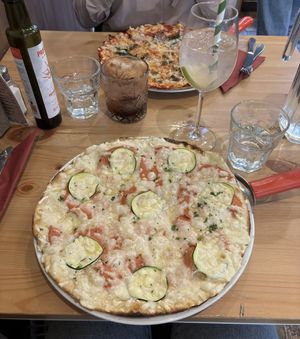 Zucchini e prosciutto & Amatriciana   at Sora Lella Roman Vegan Restaurant in Edinburgh