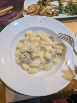 Gnocchi Salsiccia with truffle at Sora Lella Roman Vegan Restaurant in Edinburgh