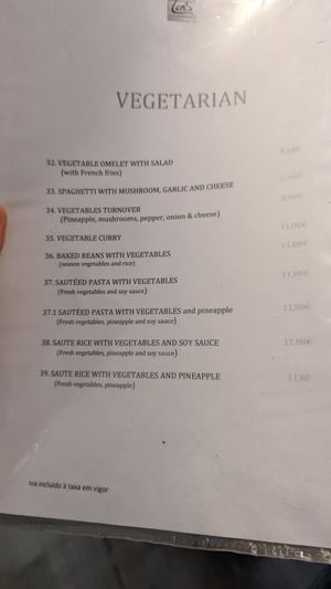 Menu at Lan's Pizzeria in Sao Miguel